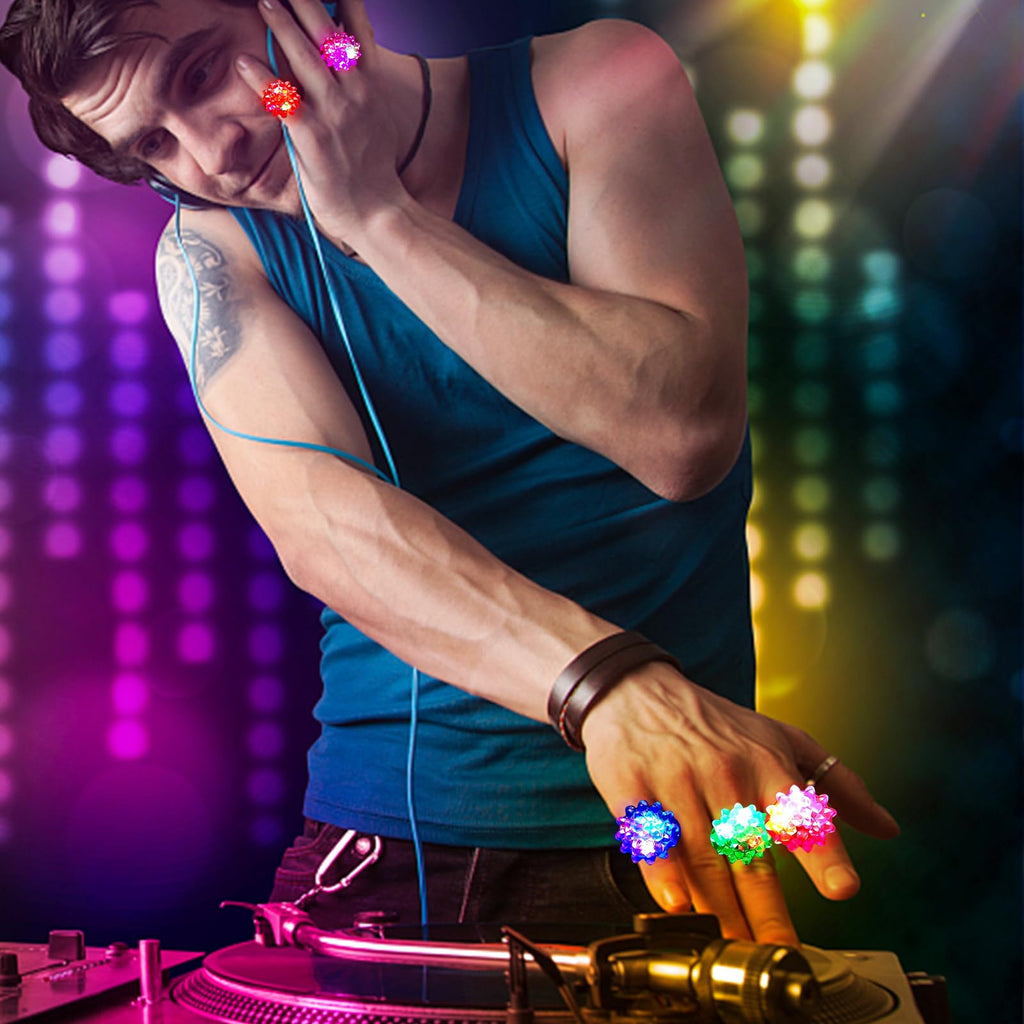 CCINEE 28-Pack Light Up Rings: Flashing LED Bumpy Jelly Rings for Party Favors and Prizes