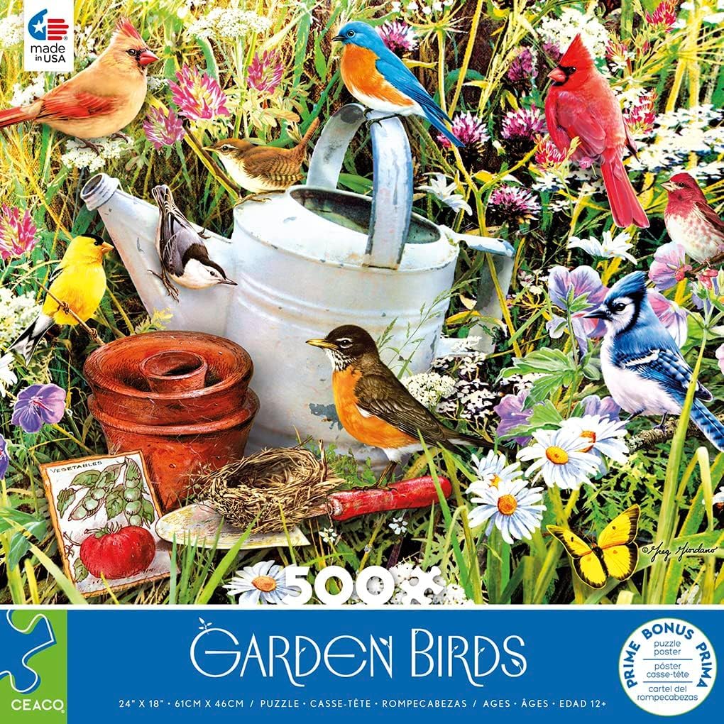 Ceaco Garden Birds 500 Piece Puzzle – 24x18 Inches, Includes Full-Color Poster