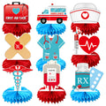 Ceonam 9-Piece Medical Honeycomb Centerpieces - 3D Nurse Doctor Themed Party Decor with First Aid Kit, Syringe, Ambulance Designs for Graduation, Clinic, Hospital Events