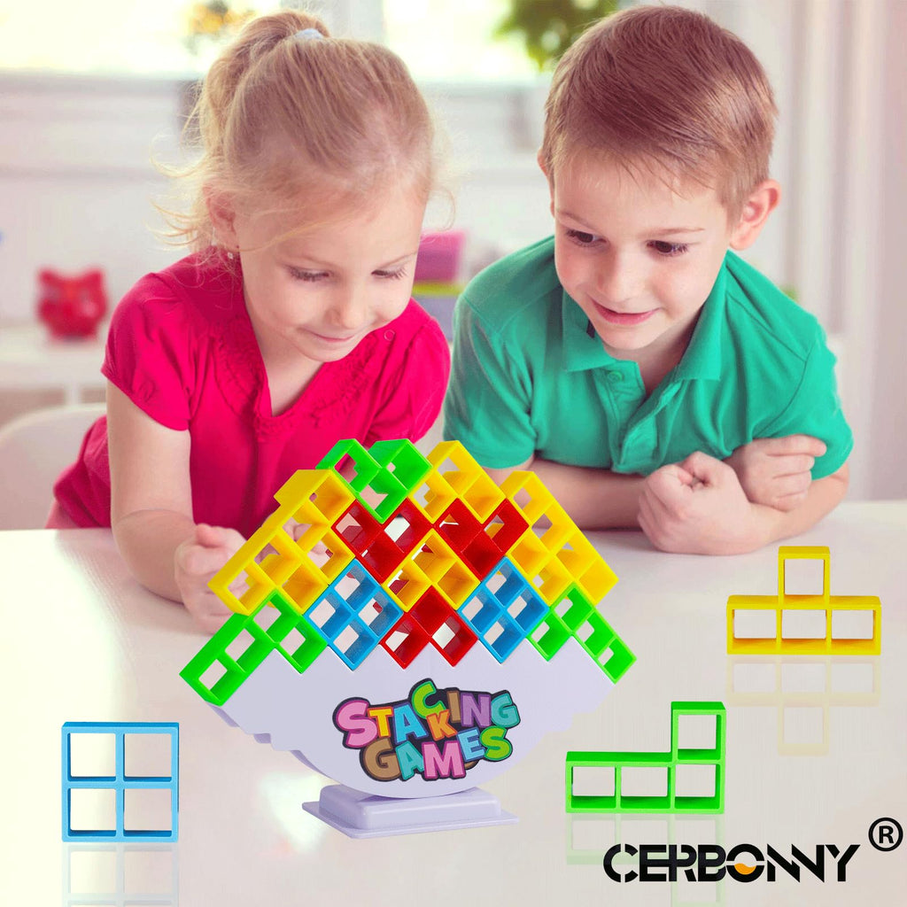 CERBONNY Tetra Tower Stacking Blocks – 48-Piece Balance Game for Kids & Adults, Family Fun