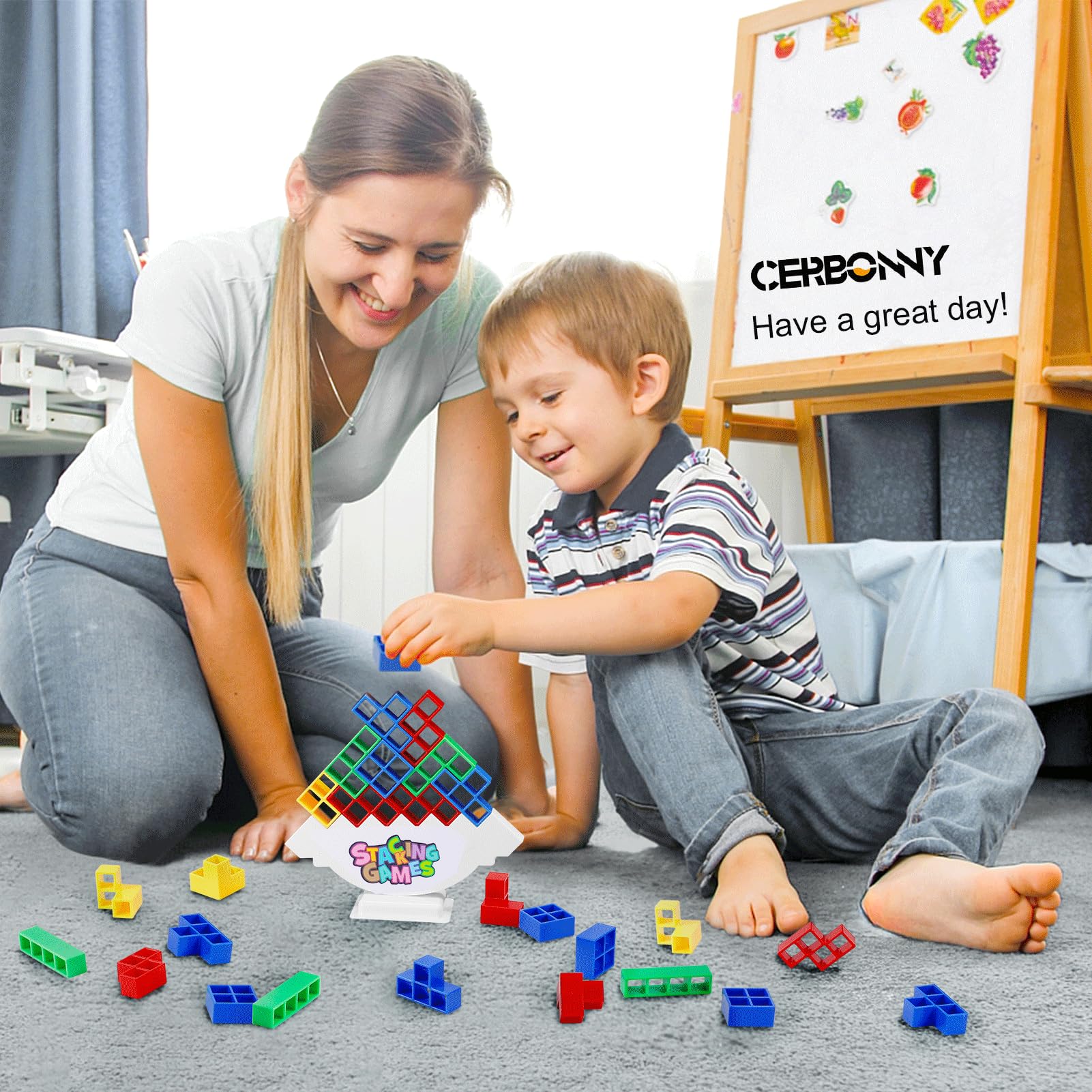 CERBONNY Tetra Tower Stacking Blocks – 48-Piece Balance Game for Kids & Adults, Family Fun
