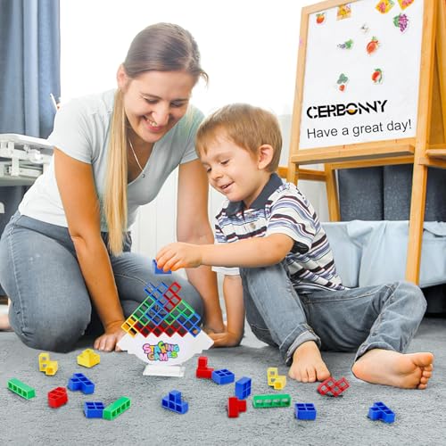 CERBONNY Tetra Tower Stacking Blocks – 48-Piece Balance Game for Kids & Adults, Family Fun