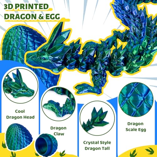 Cessfle 12-Inch Prefilled Easter Egg with Articulated 3D Printed Dragon – Crystal Texture, Eco-Friendly PLA, Easter Basket Surprise for Kids & Adults