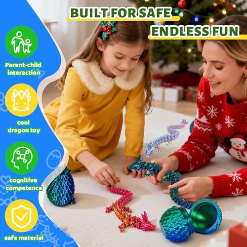 Cessfle 12-Inch Prefilled Easter Egg with Articulated 3D Printed Dragon – Crystal Texture, Eco-Friendly PLA, Easter Basket Surprise for Kids & Adults