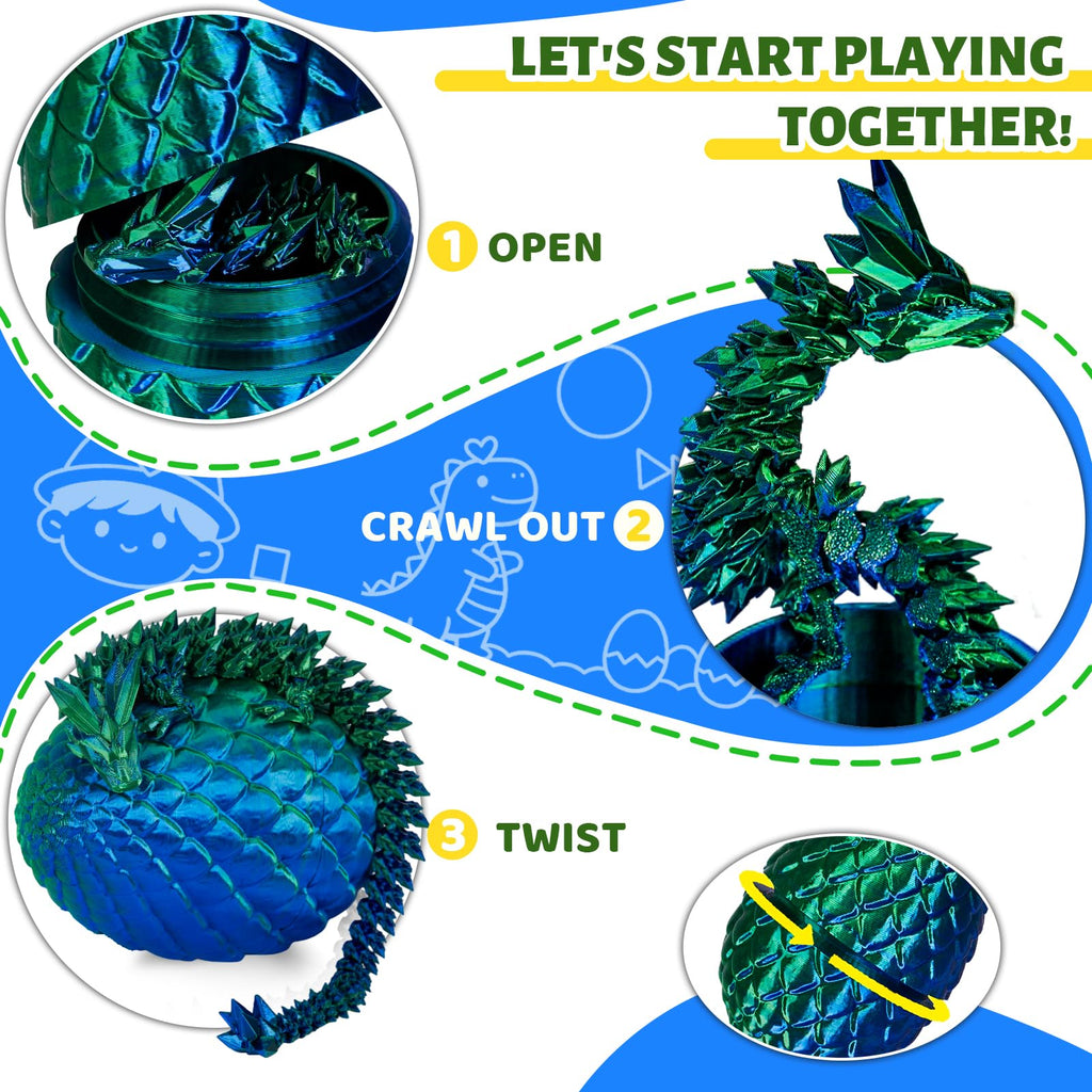 Cessfle 12-Inch Prefilled Easter Egg with Articulated 3D Printed Dragon – Crystal Texture, Eco-Friendly PLA, Easter Basket Surprise for Kids & Adults