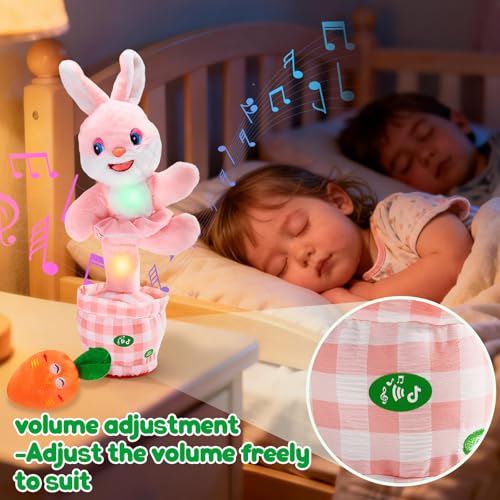 Cessfle Talking Dancing Easter Bunny Plush – 60+ Songs, Talk Back, Glowing LED, Gift for Toddlers