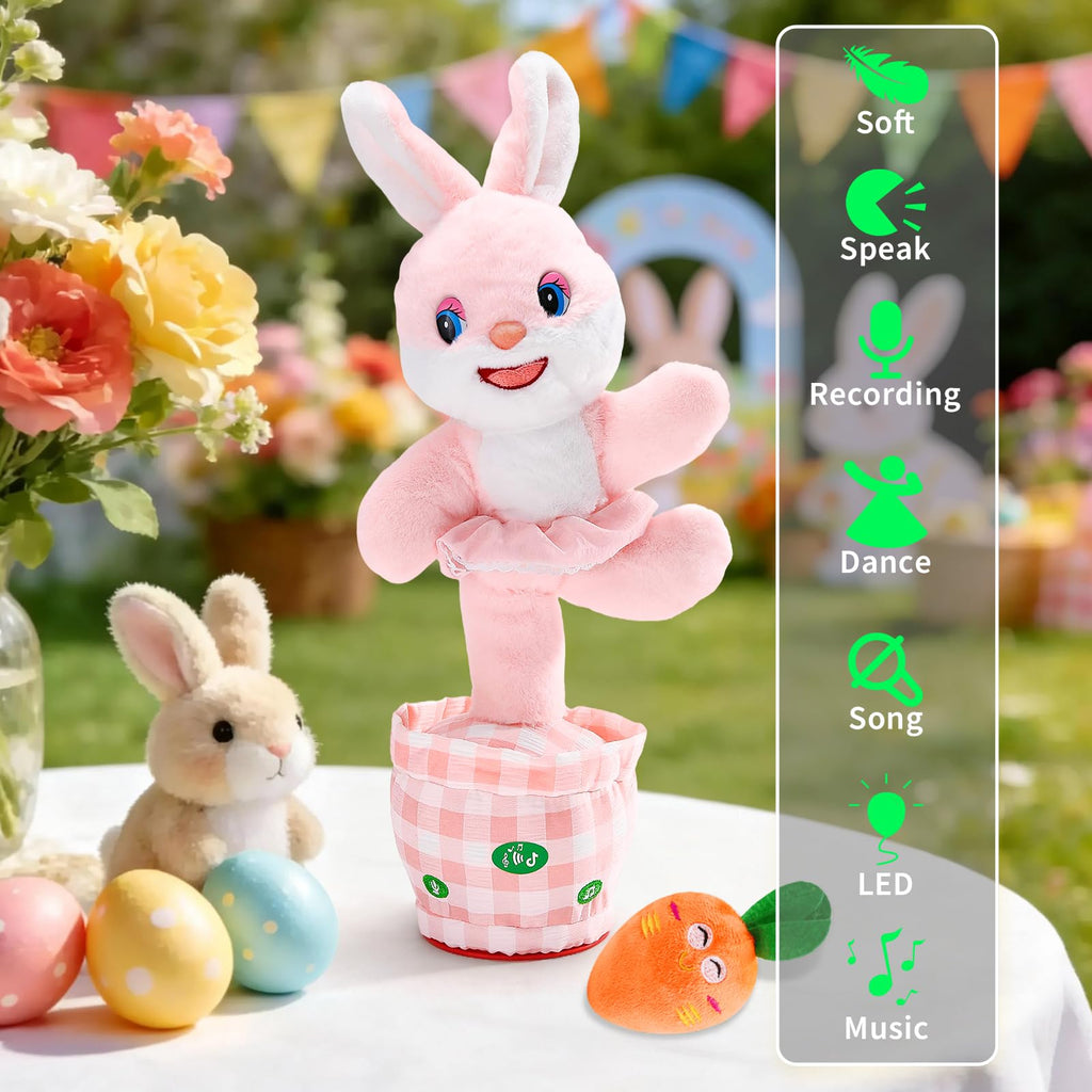 Cessfle Talking Dancing Easter Bunny Plush – 60+ Songs, Talk Back, Glowing LED, Gift for Toddlers