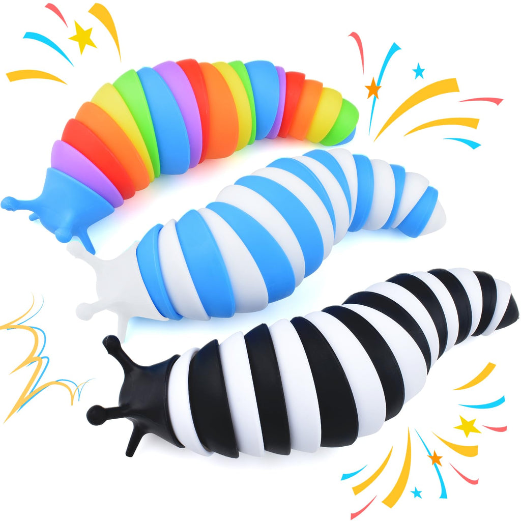 Cevioce 3-Pack Fidget Slug Toy – Cute 3D Articulated Sensory Toy for Stress Relief and Hand Exercise, Safe Plastic, for Kids and Adults