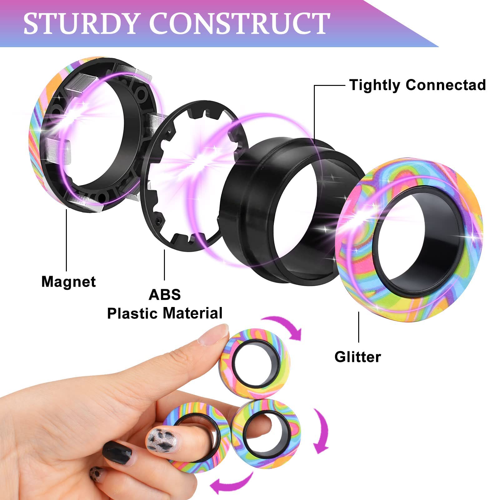 Cevioce 9-Piece Magnetic Fidget Rings Set – Stress Relief Toys for Kids & Adults with ADHD or Anxiety