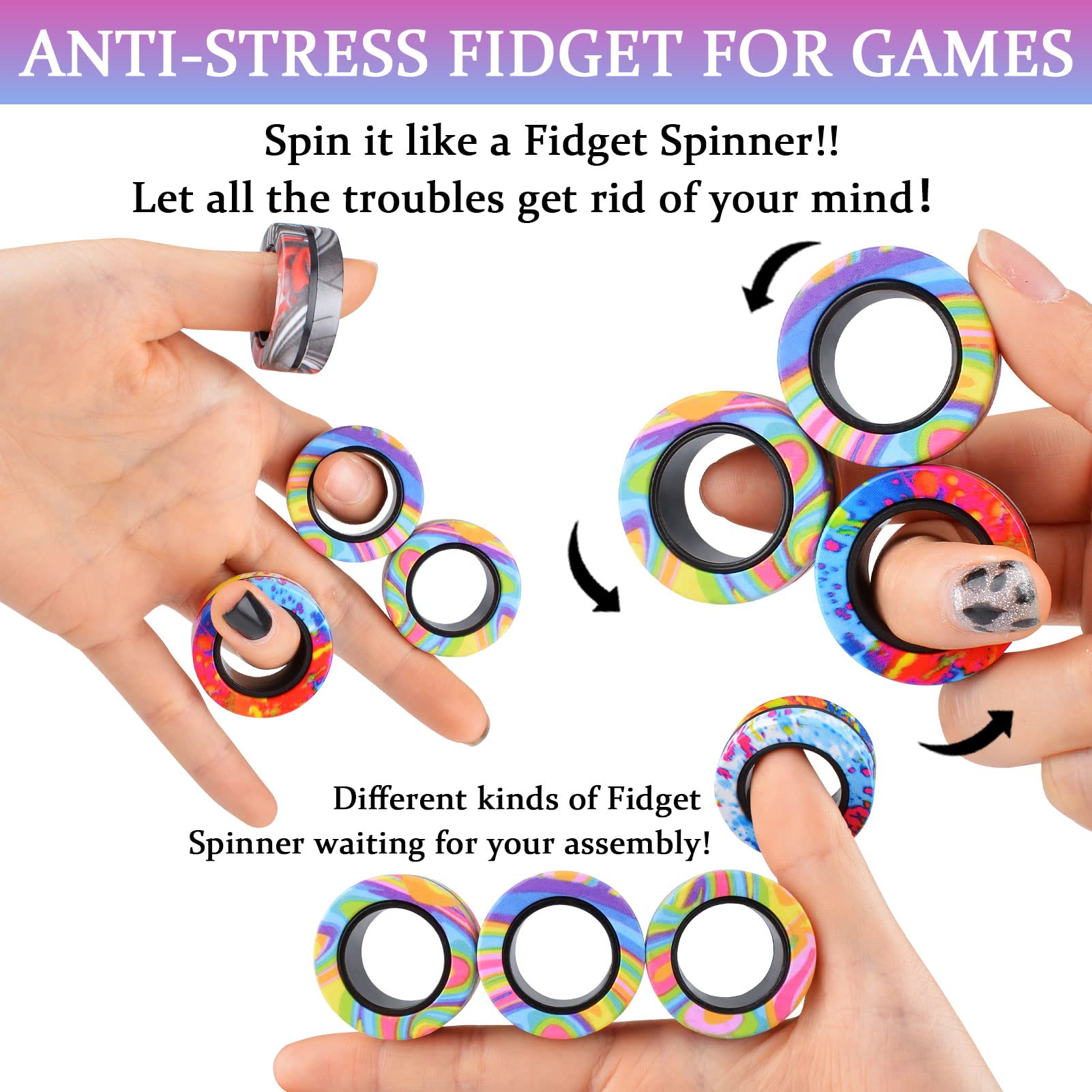 Cevioce 9-Piece Magnetic Fidget Rings Set – Stress Relief Toys for Kids & Adults with ADHD or Anxiety