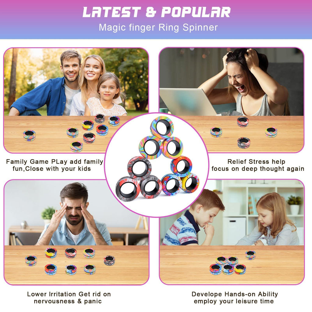 Cevioce 9-Piece Magnetic Fidget Rings Set – Stress Relief Toys for Kids & Adults with ADHD or Anxiety