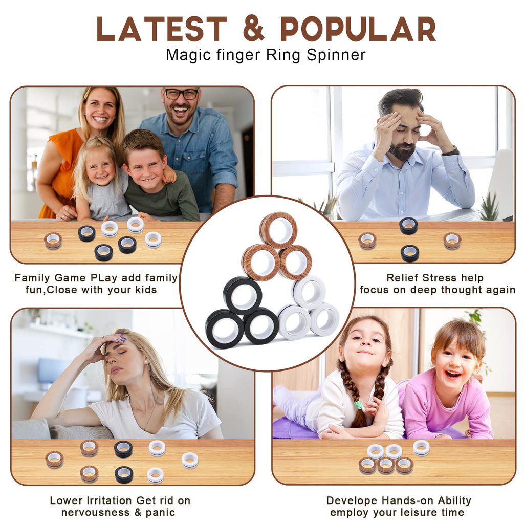 Cevioce 9-Piece Magnetic Ring Fidget Toy Set – Stress Relief Fidget Rings for ADHD, Anxiety, Focus – Gifts for Kids & Adults