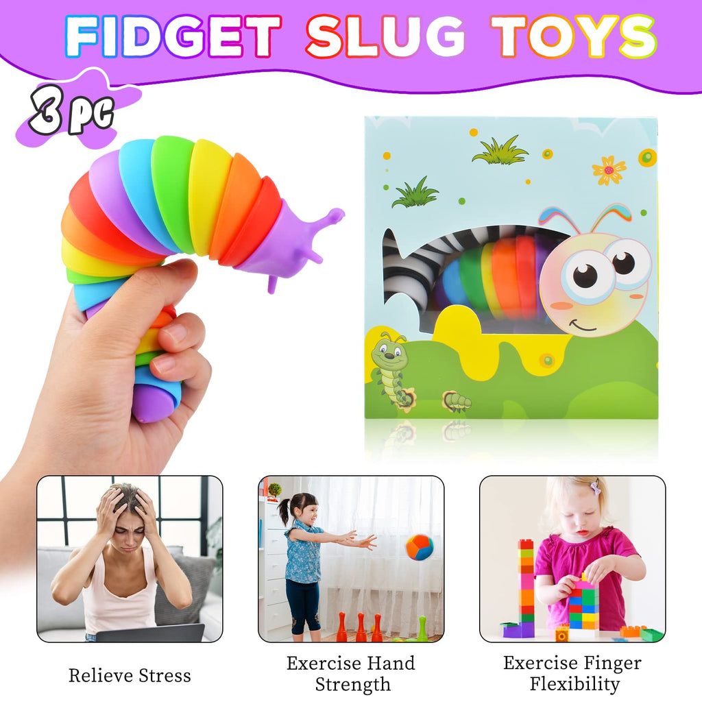 Cevioce Fidget Slug Toy 3-Pack – Sensory Toys for Autism, Stress Relief, and Travel