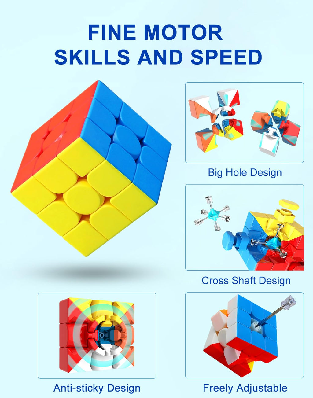 CFMOUR Speed Cube Set: 2x2, 3x3, and Pyramid – Stickerless ABS Puzzles for All Ages