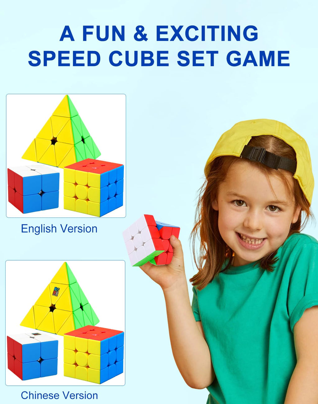 CFMOUR Speed Cube Set: 2x2, 3x3, and Pyramid – Stickerless ABS Puzzles for All Ages