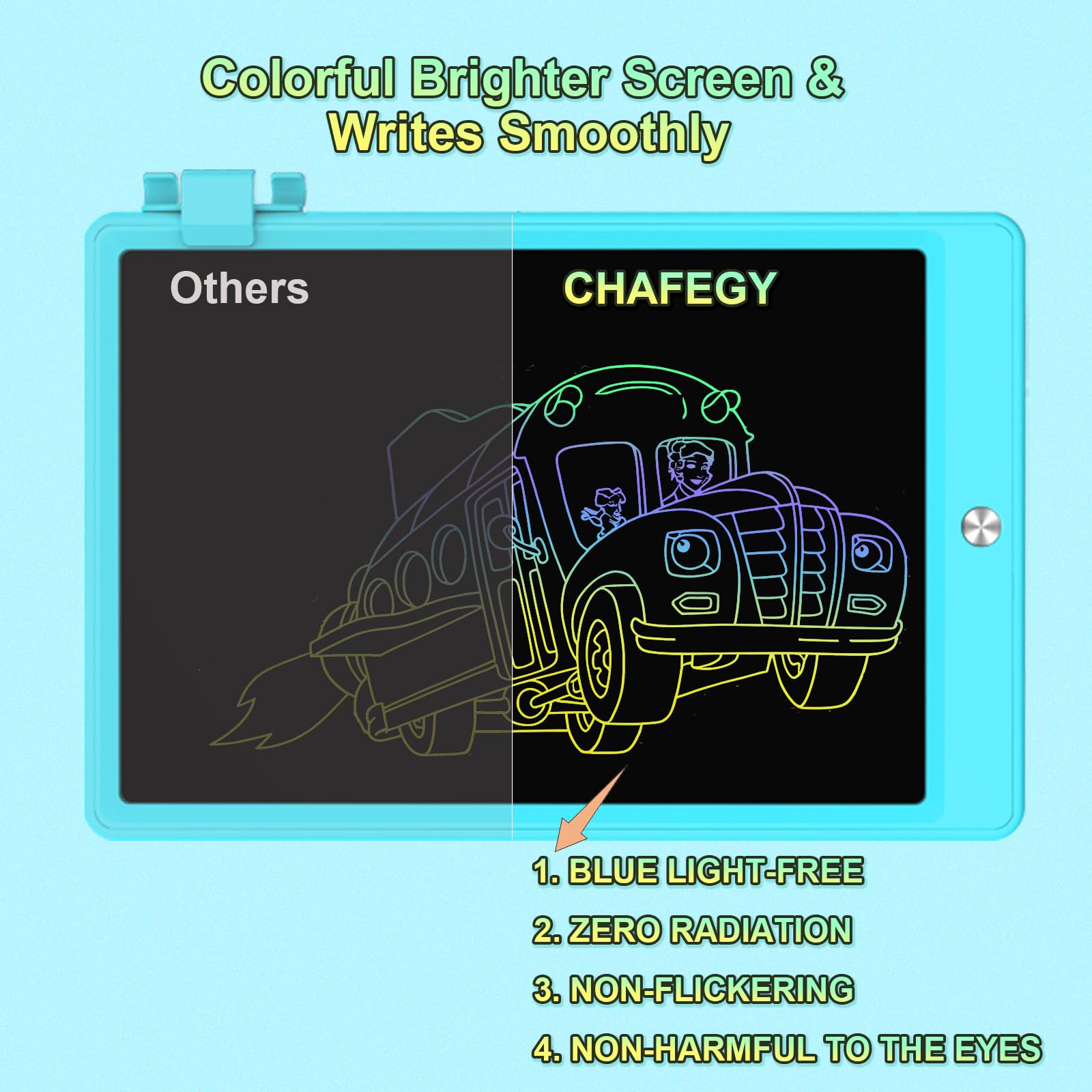 CHAFEGY 10.5 Inch LCD Writing Tablet for Kids - Colorful Doodle Board, Erasable Drawing Pad, Gift for Ages 3-8 (Blue)