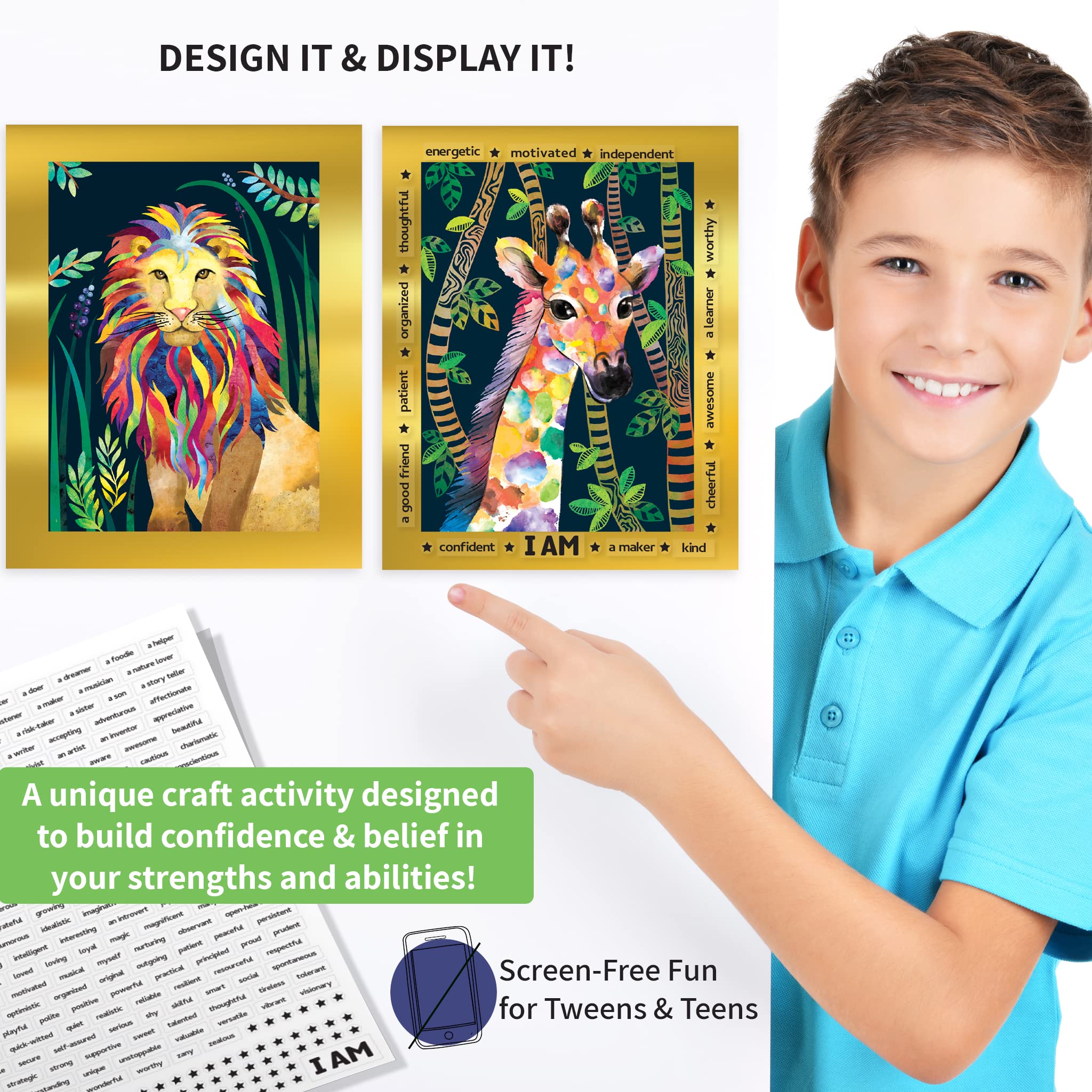 Chalk and Chuckles Animal Scratch Art Kit – 2 Gold Foil Sheets, Wooden Tool, 180+ Stickers for Kids 6+
