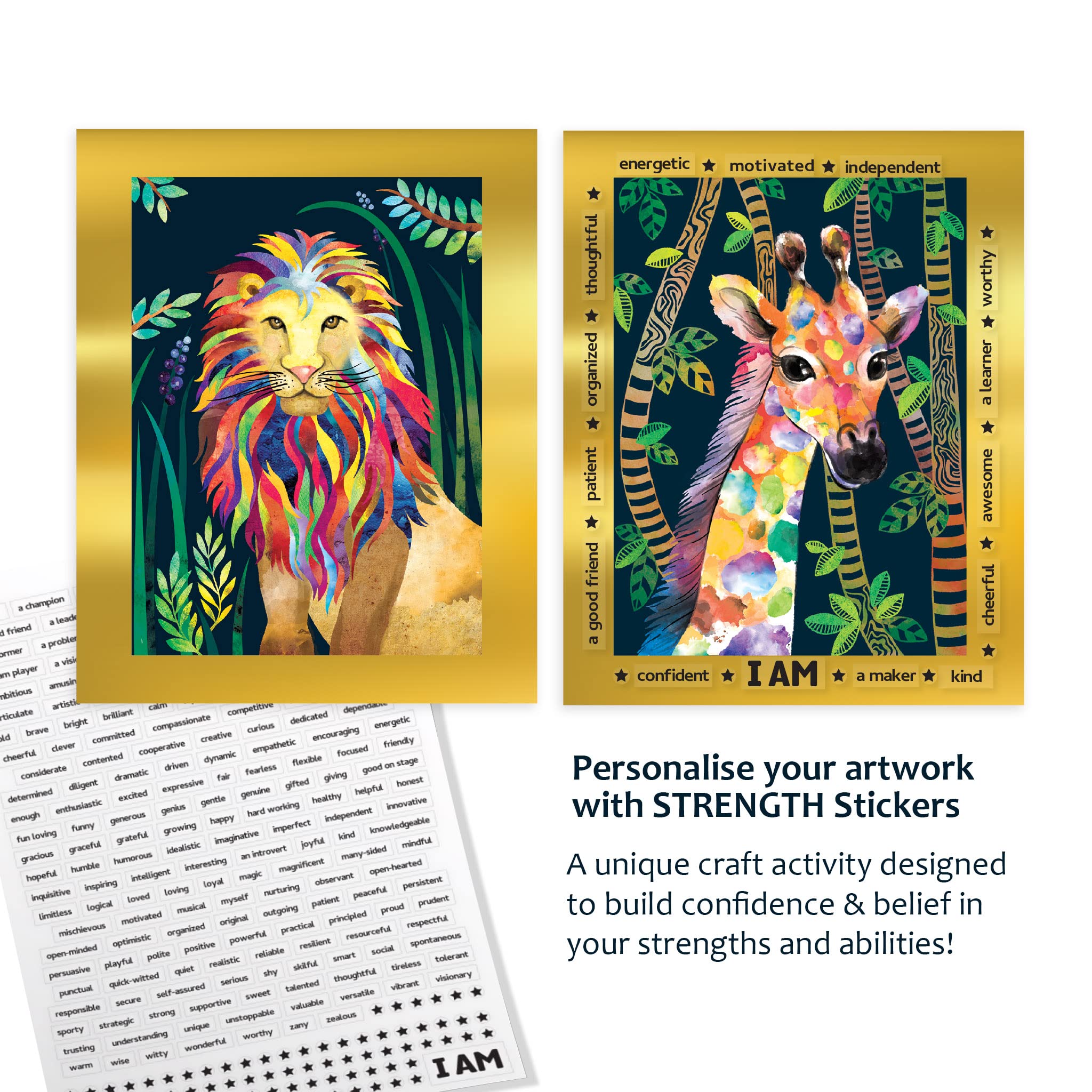Chalk and Chuckles Animal Scratch Art Kit – 2 Gold Foil Sheets, Wooden Tool, 180+ Stickers for Kids 6+