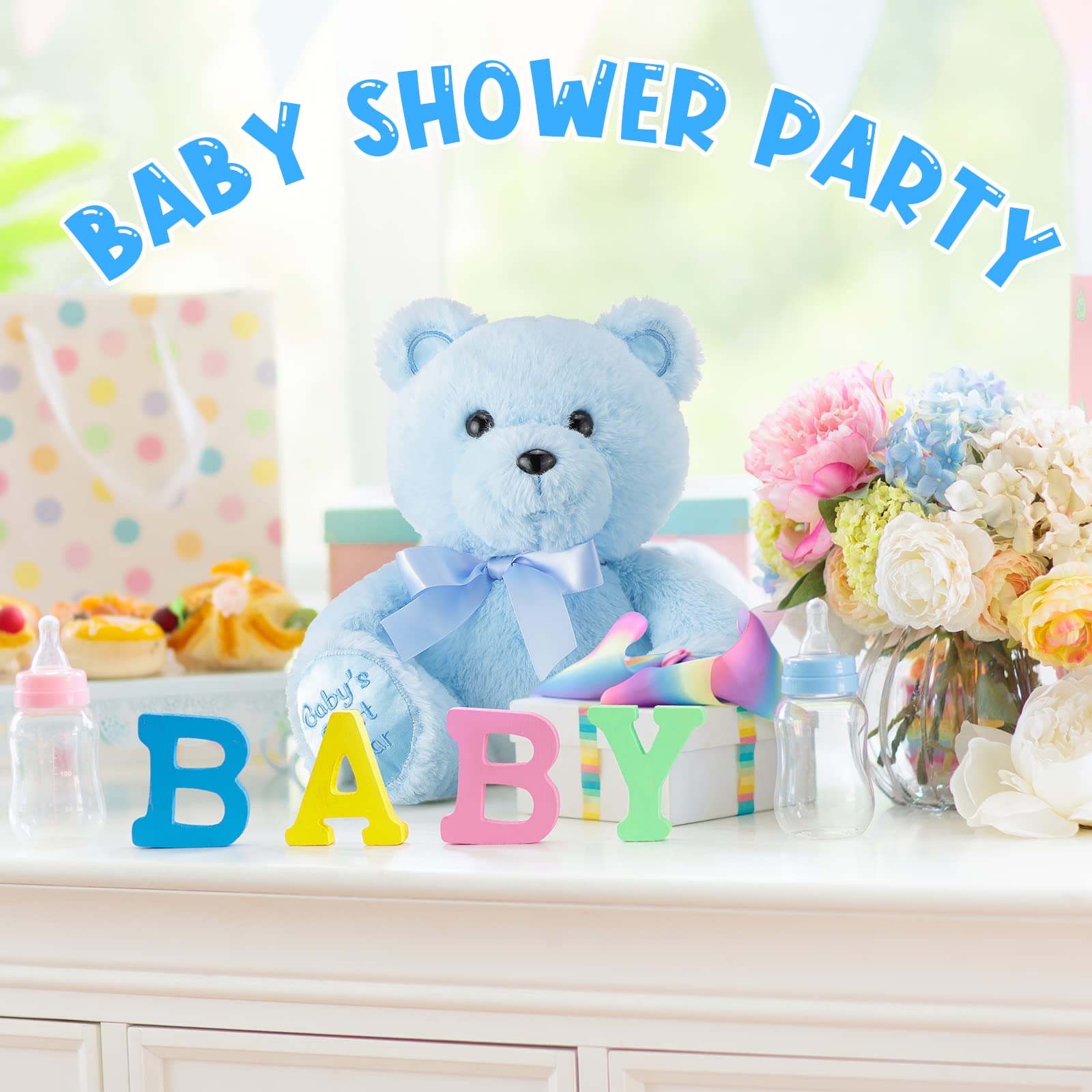 Chalyna 10 Inch Stuffed Bear Plush Toy - Soft Blue Teddy for Baby Shower & Birthday Gifts