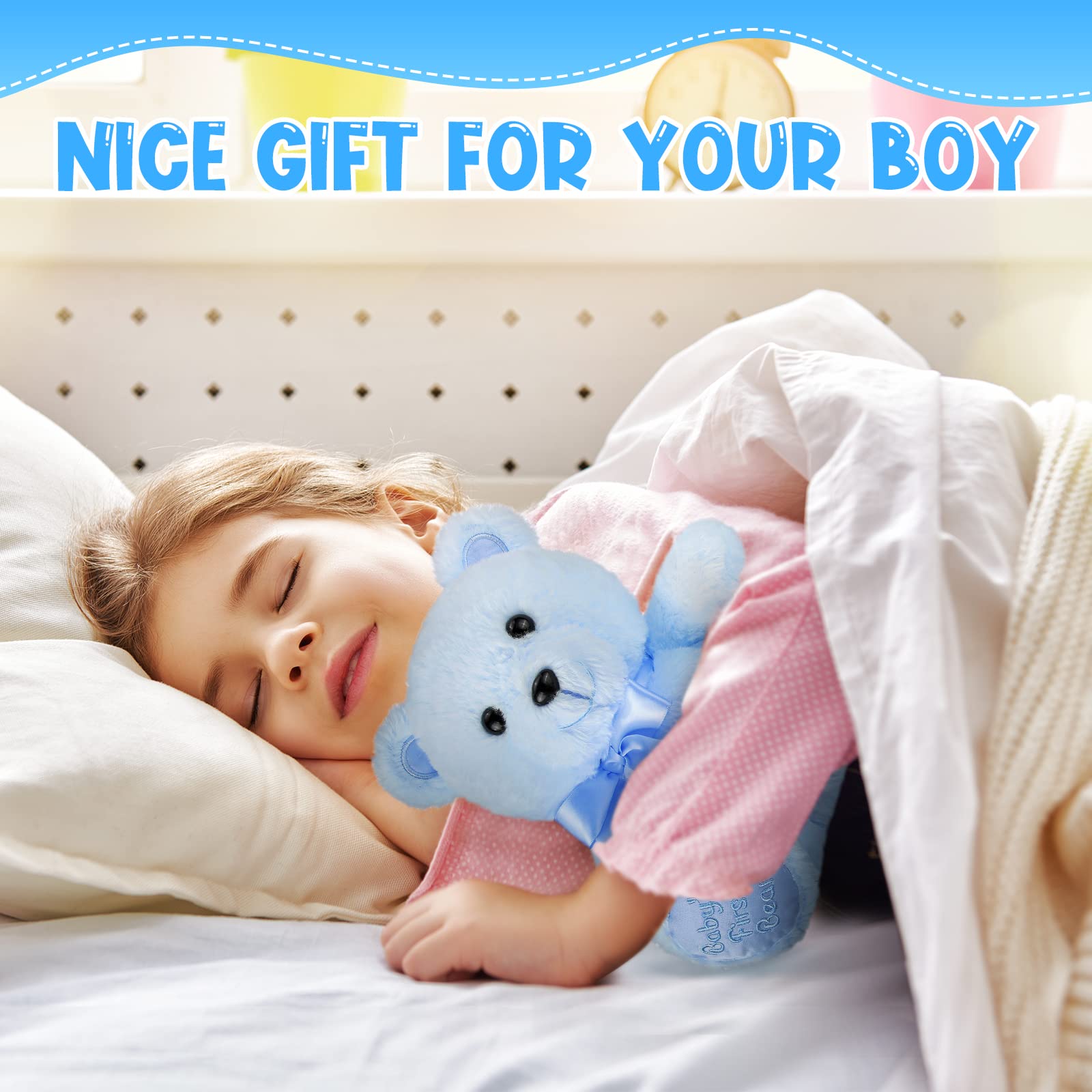 Chalyna 10 Inch Stuffed Bear Plush Toy - Soft Blue Teddy for Baby Shower & Birthday Gifts