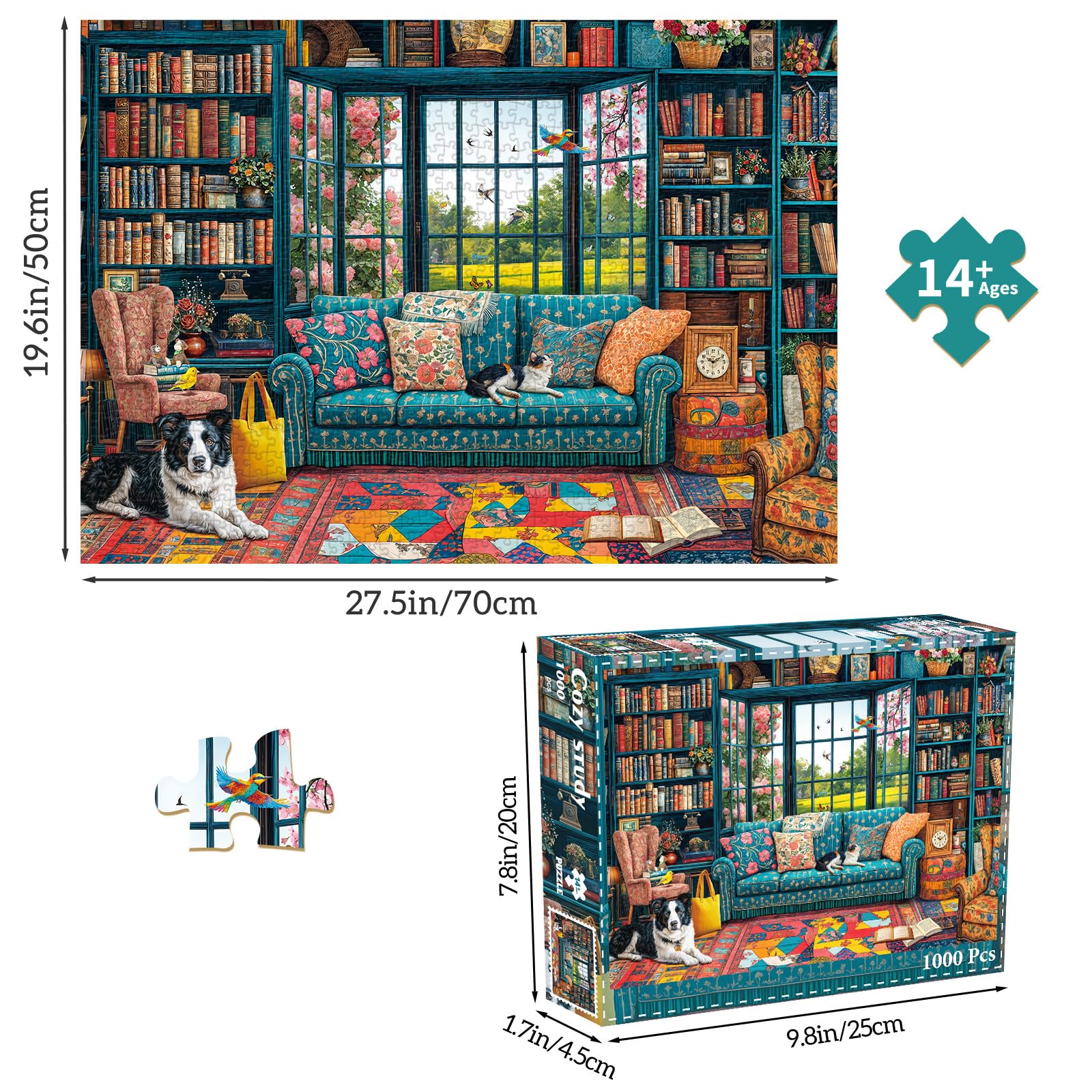 Chalzidar 1000-Piece Cozy Study Jigsaw Puzzle – 27.5x19.7 Inches with 1:1 HD Poster, Perfect Interlocking, No Dust, Stress Relief, Gift for Adults