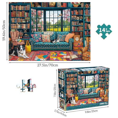 Chalzidar 1000-Piece Cozy Study Jigsaw Puzzle – 27.5x19.7 Inches with 1:1 HD Poster, Perfect Interlocking, No Dust, Stress Relief, Gift for Adults