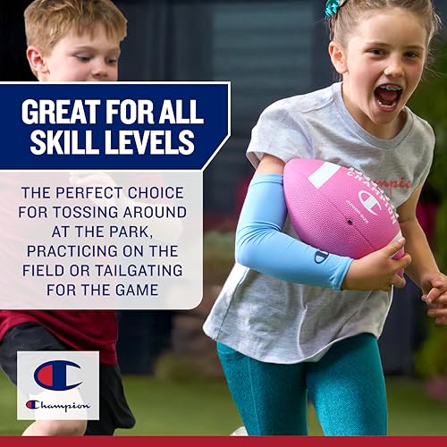 Champion Blitz Football - All-Weather Rubber Football with Pump, Youth Size (Optic Pink/White)