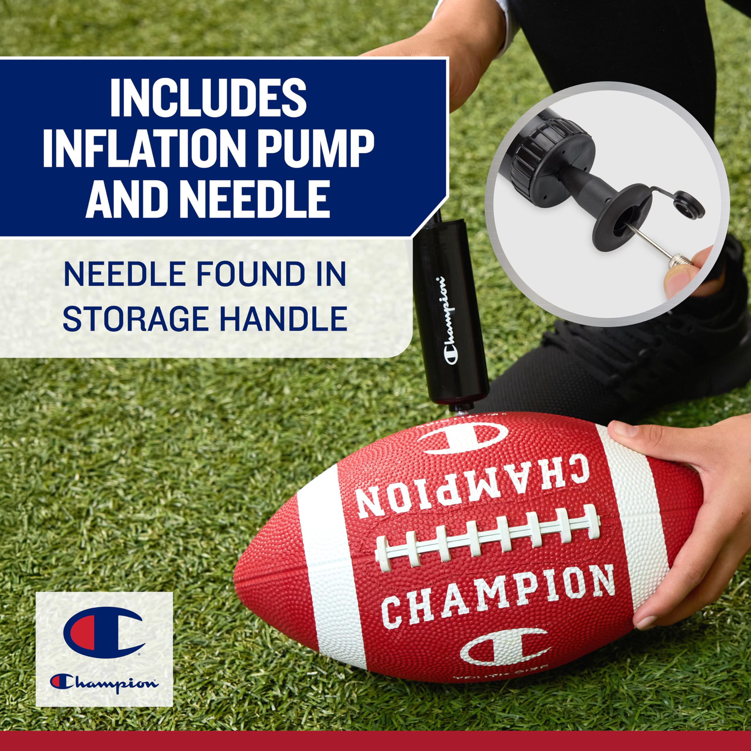 Champion Blitz Rubber Football – All-Weather with Pump, Multiple Sizes (Pee Wee to Official)