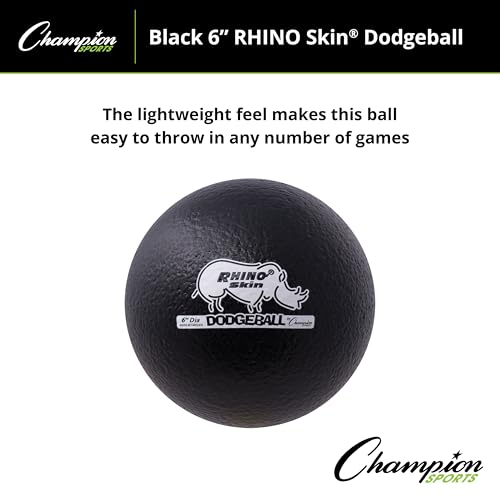 Champion Sports Rhino Skin Low Bounce Dodgeball - Soft Foam, Tear-Resistant, Black - All Ages