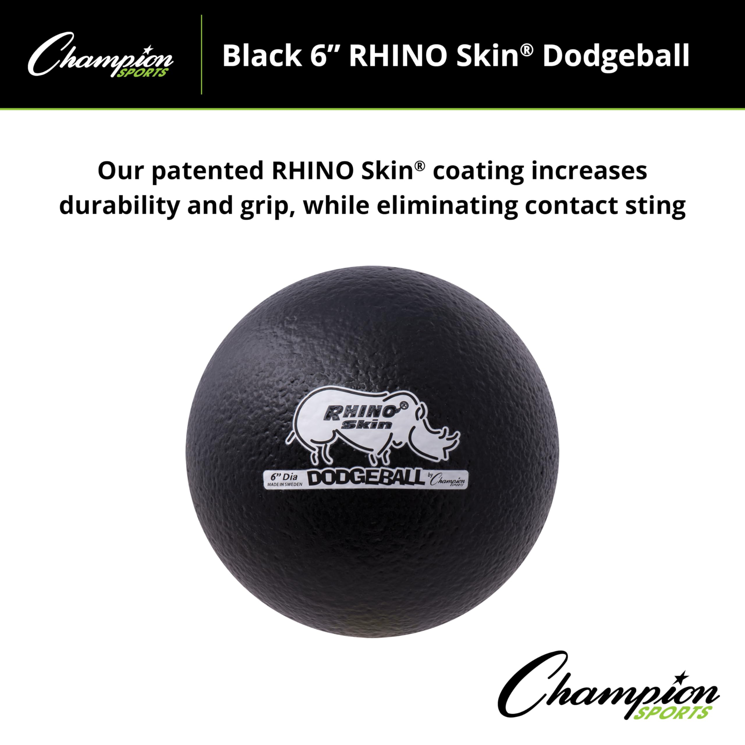 Champion Sports Rhino Skin Low Bounce Dodgeball - Soft Foam, Tear-Resistant, Black - All Ages