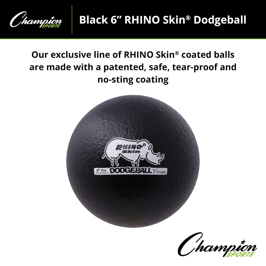 Champion Sports Rhino Skin Low Bounce Dodgeball - Soft Foam, Tear-Resistant, Black - All Ages