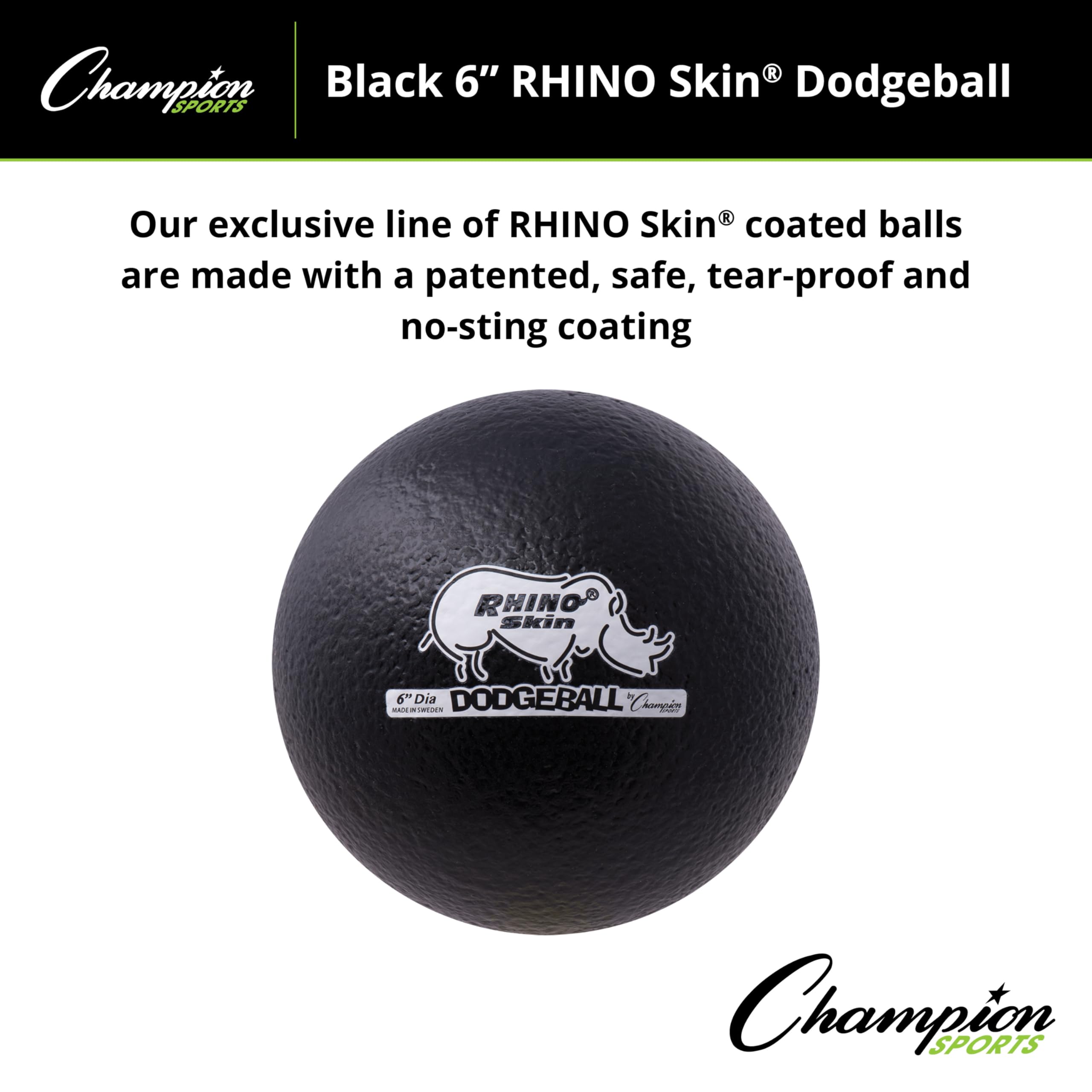 Champion Sports Rhino Skin Low Bounce Dodgeball - Soft Foam, Tear-Resistant, Black - All Ages