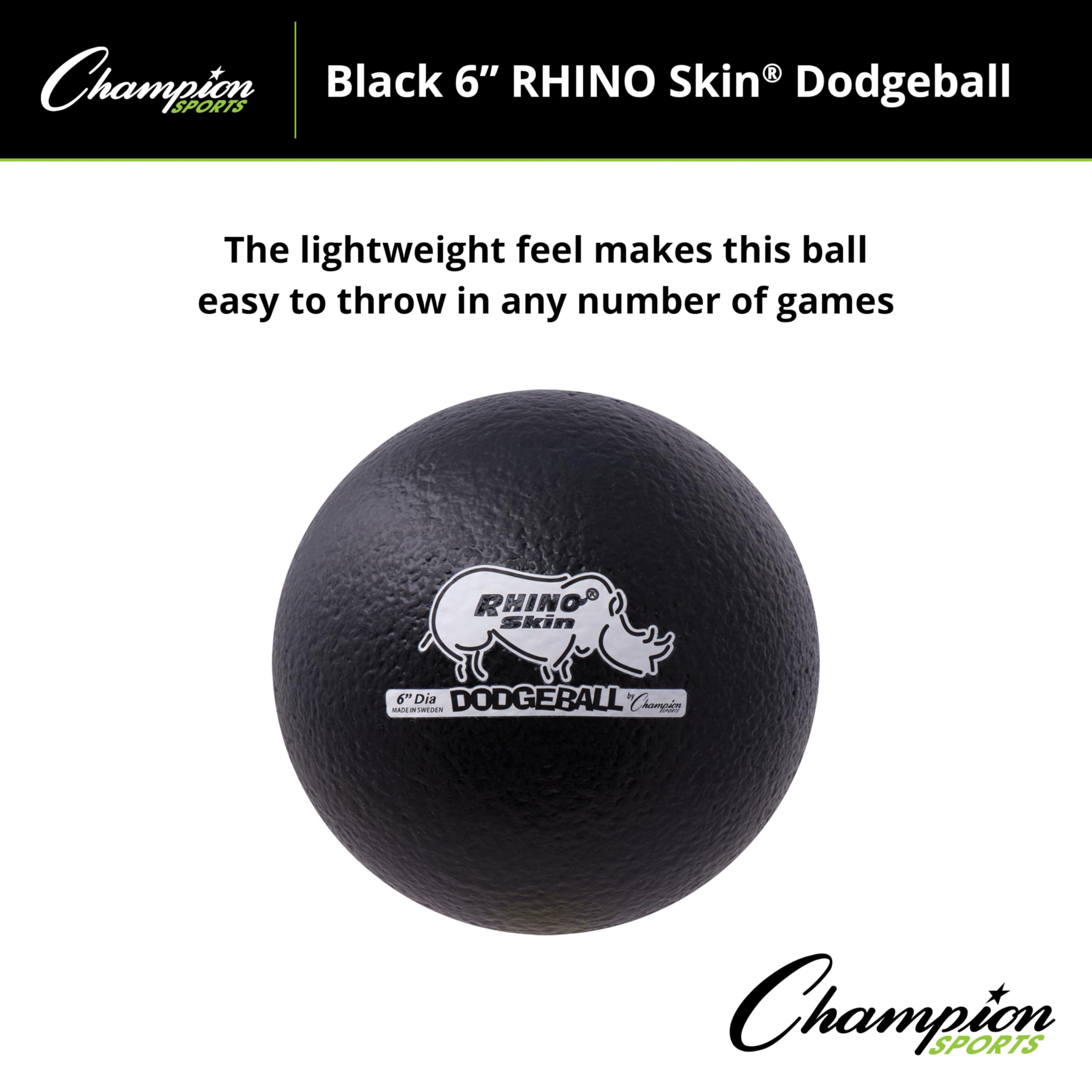 Champion Sports Rhino Skin Low Bounce Dodgeball - Soft Foam, Tear-Resistant, Black - All Ages