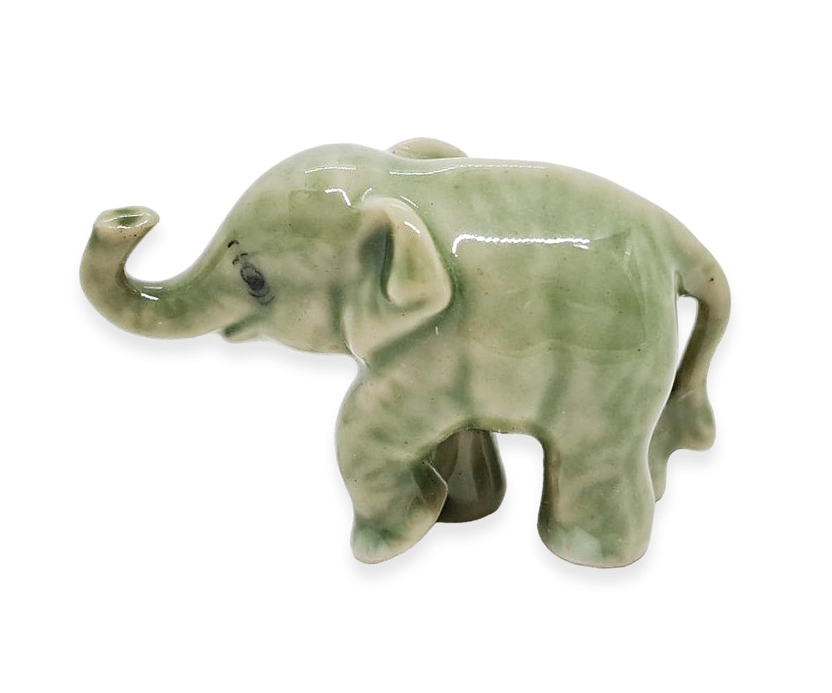 ChangThai Design Tiny 1-Inch Light Gray Baby Elephant Figurine - Hand-Painted Ceramic Miniature Collectible