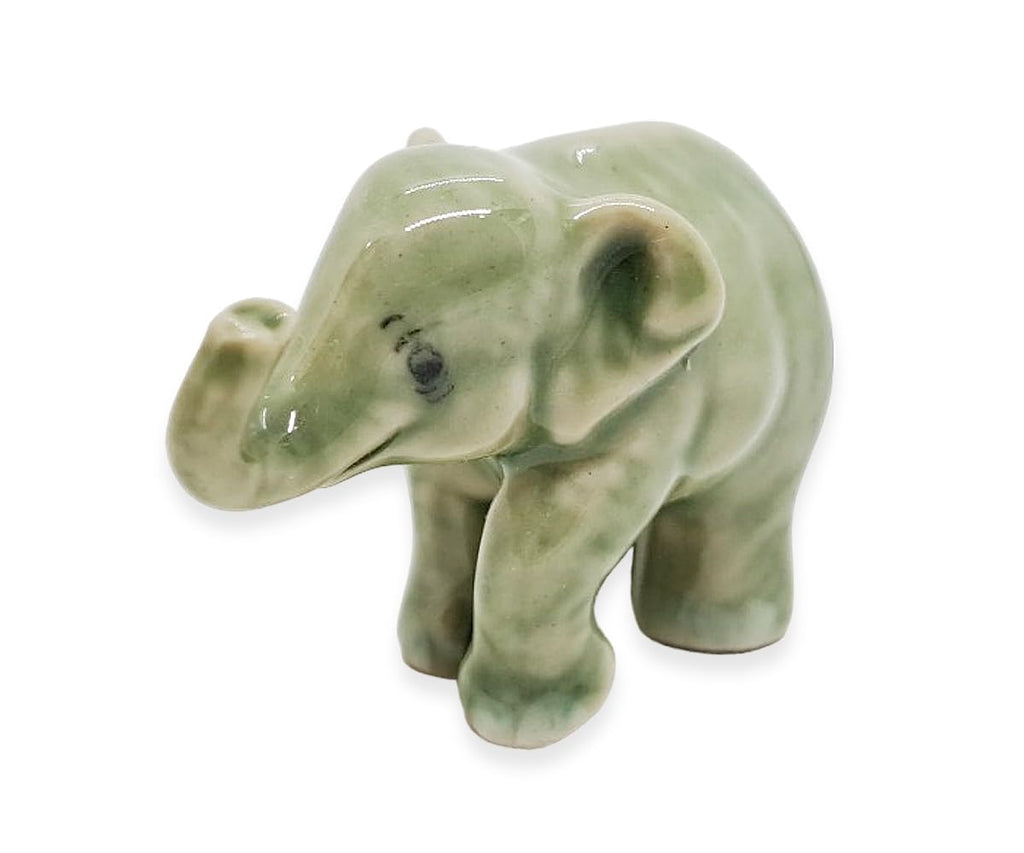 ChangThai Design Tiny 1-Inch Light Gray Baby Elephant Figurine - Hand-Painted Ceramic Miniature Collectible