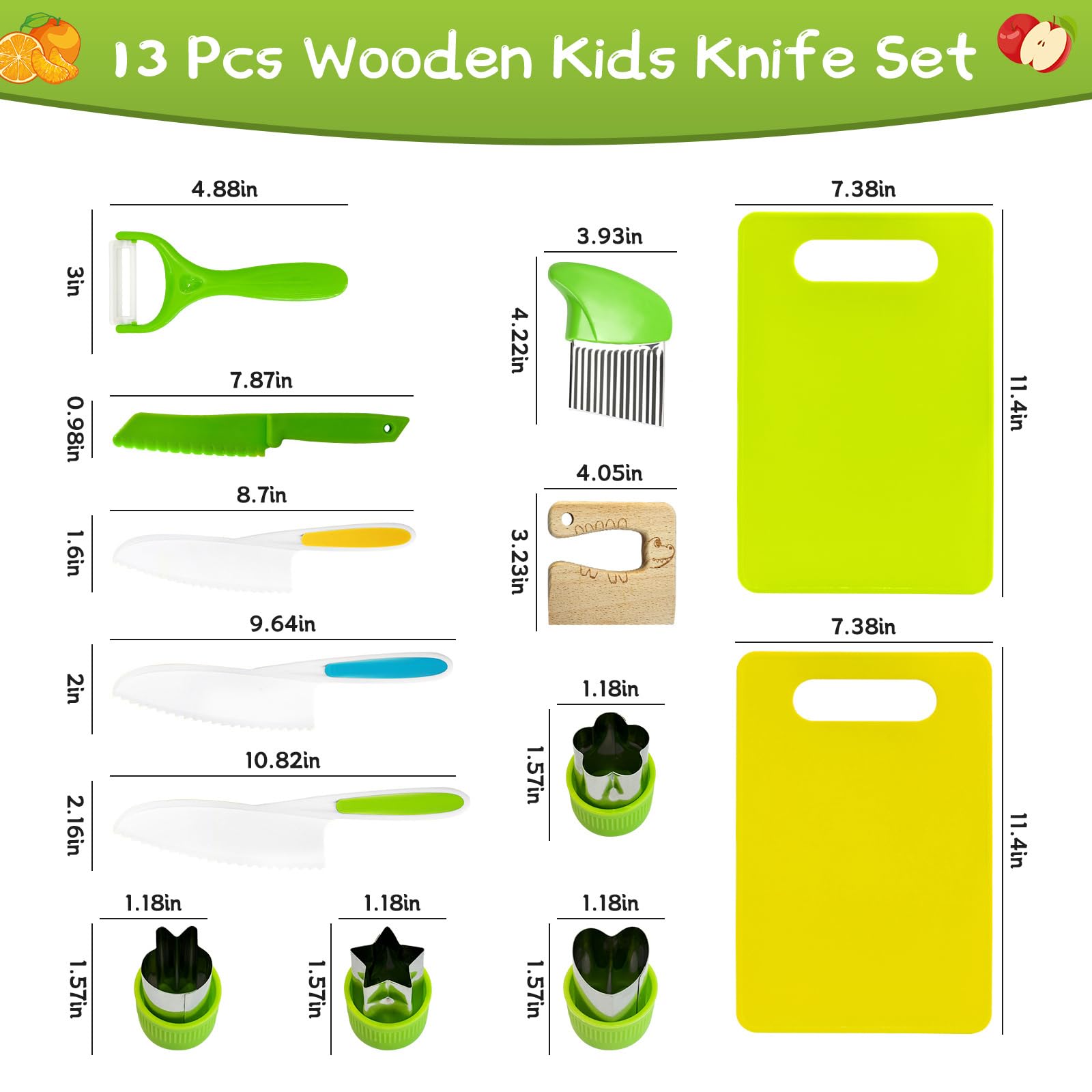 Chanking 13-Piece Kids Safe Knife Set for Real Cooking - Montessori Kitchen Tools for Toddlers Ages 4+