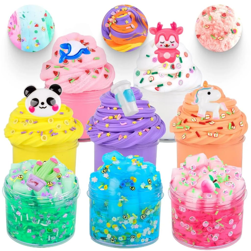 Chaoduodan 8 Pack Slime Set: 3 Butter, 3 Clear, 2 Cloud Slimes for Kids Party Favors and Stress Relief