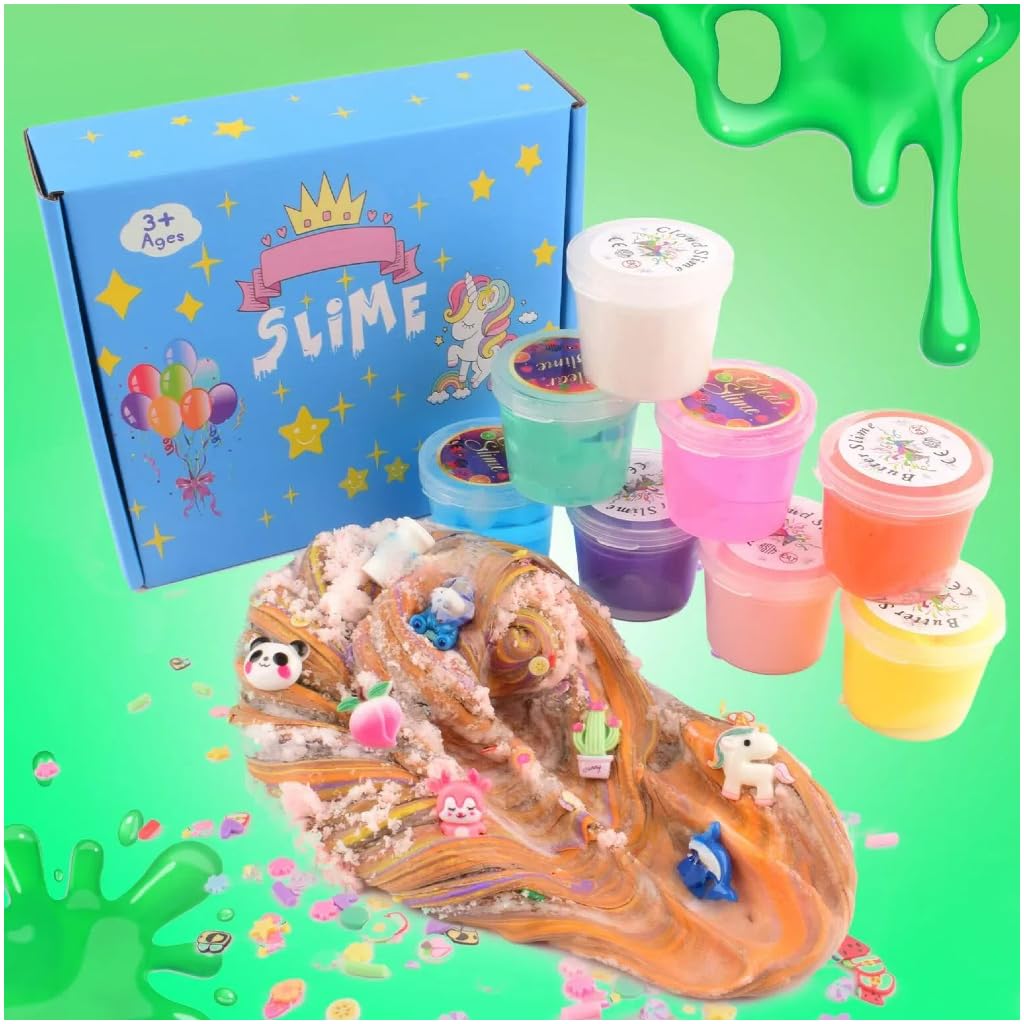 Chaoduodan 8 Pack Slime Set: 3 Butter, 3 Clear, 2 Cloud Slimes for Kids Party Favors and Stress Relief
