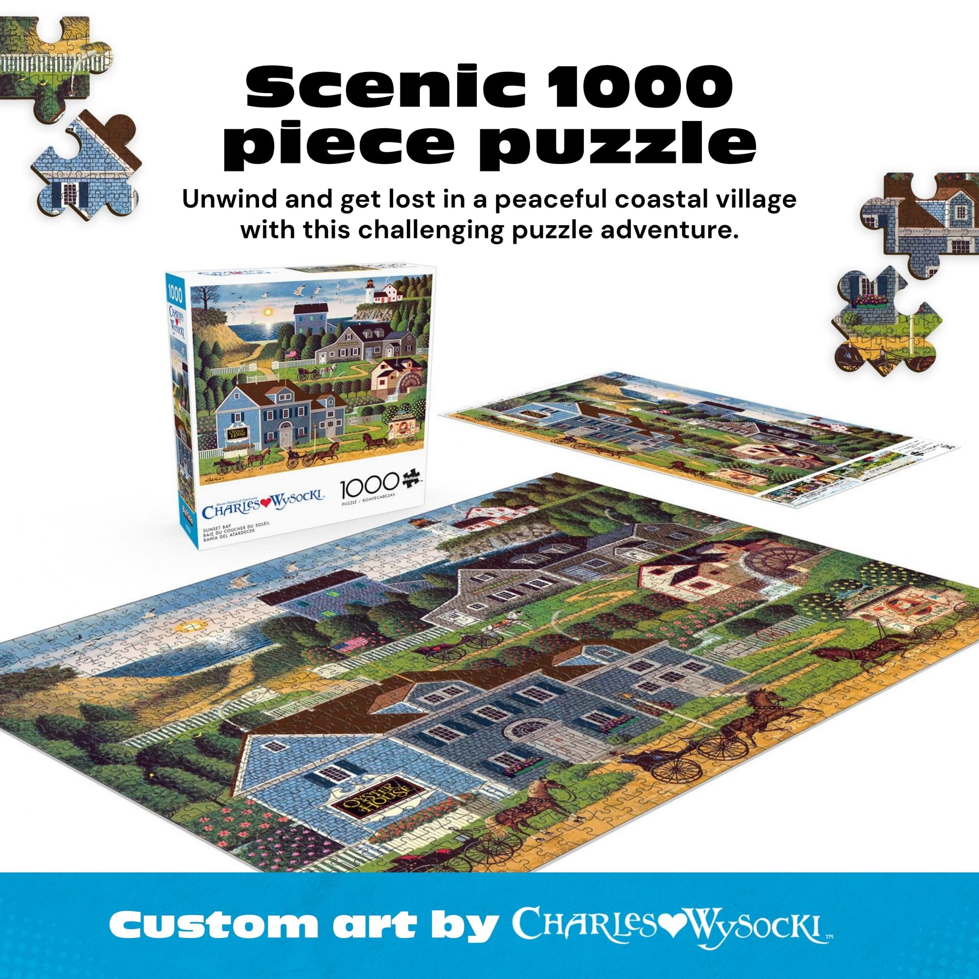 Charles Wysocki Sunset Bay 1000-Piece Jigsaw Puzzle – Buffalo Games, Perfect Snap Fit, 26.75x19.75 in