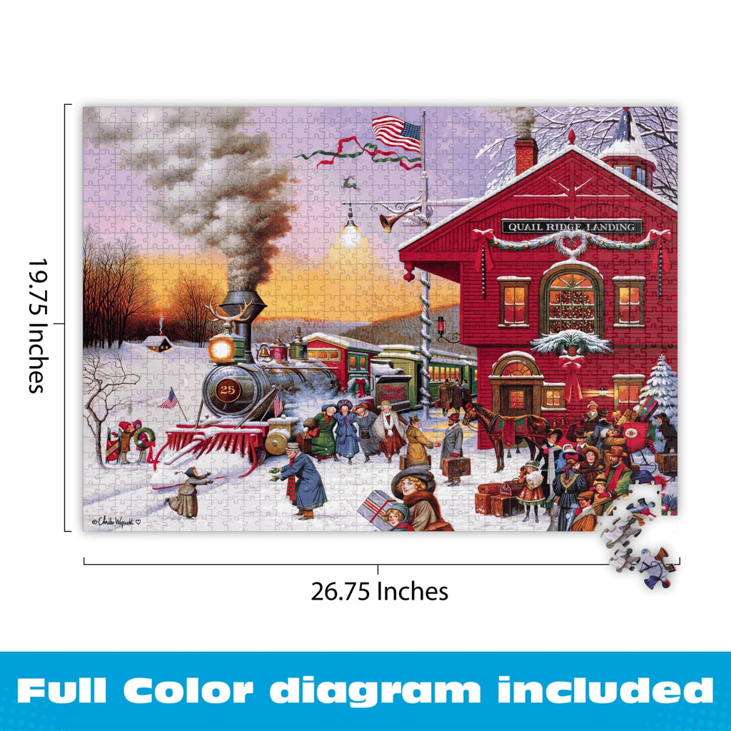 Charles Wysocki Whistle Stop Christmas 1000 Piece Jigsaw Puzzle by Buffalo Games – Winter Holiday Art for Adults