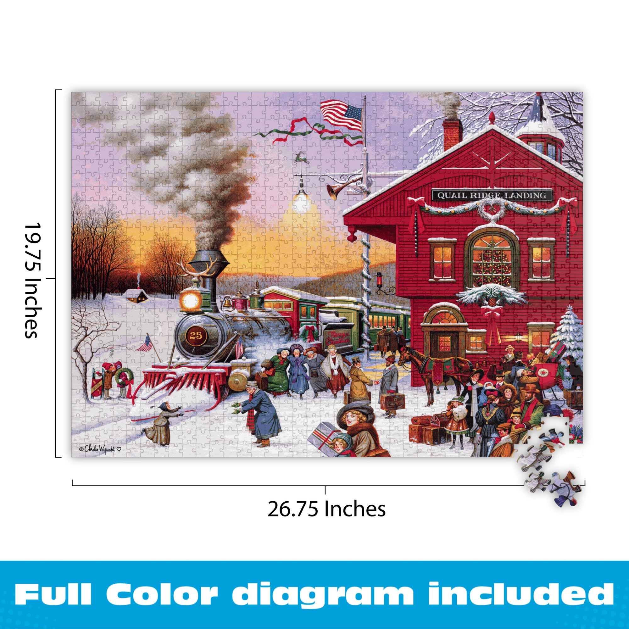 Charles Wysocki Whistle Stop Christmas 1000 Piece Jigsaw Puzzle by Buffalo Games – Winter Holiday Art for Adults