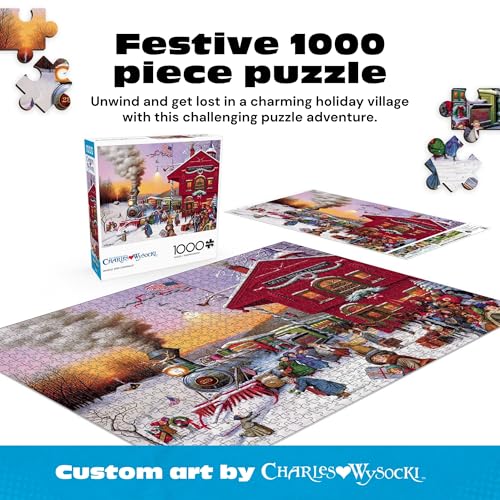 Charles Wysocki Whistle Stop Christmas 1000 Piece Jigsaw Puzzle by Buffalo Games – Winter Holiday Art for Adults