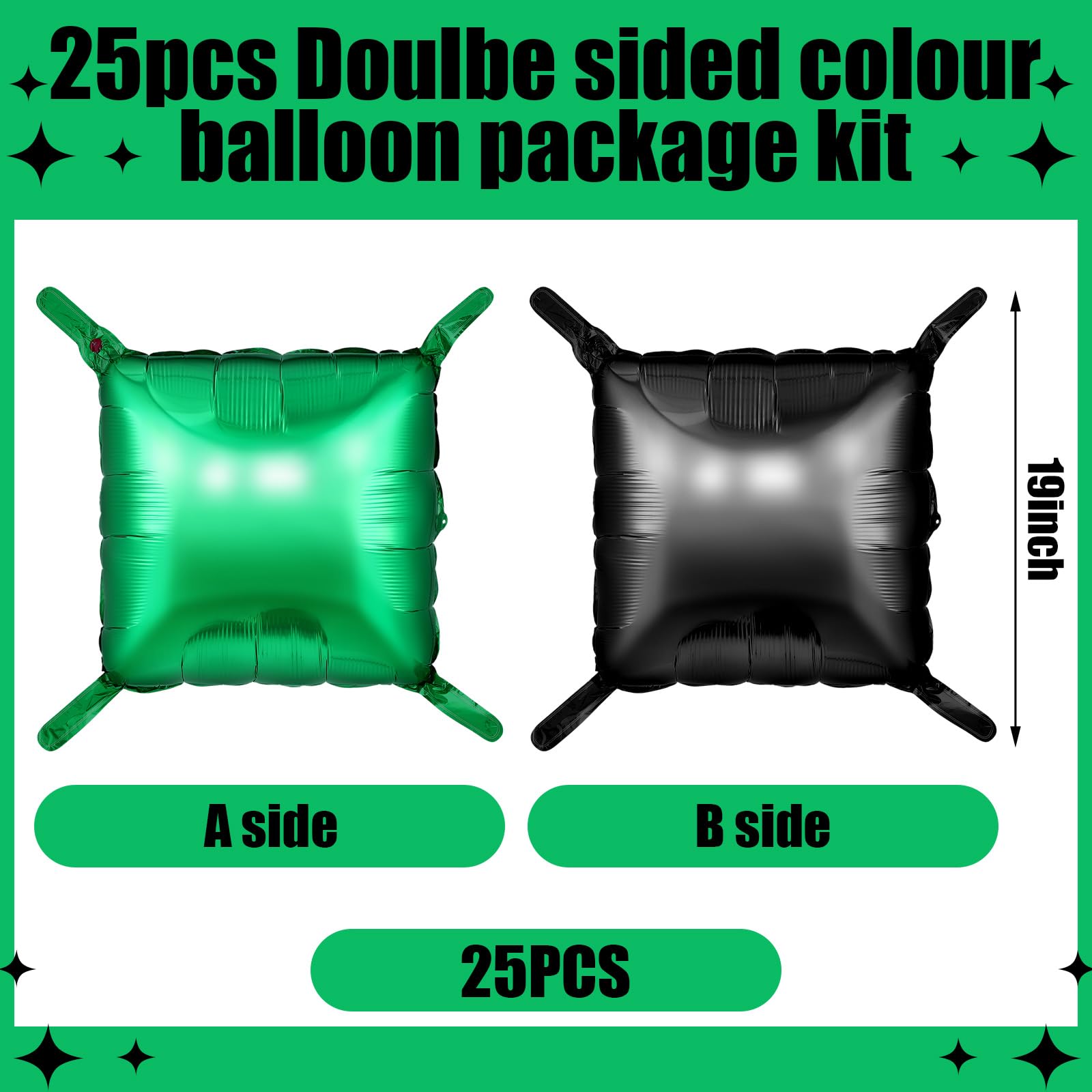 Charnoel 25 Pack Green and Black Square Foil Balloons for Video Game Party Decor