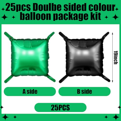 Charnoel 25 Pack Green and Black Square Foil Balloons for Video Game Party Decor
