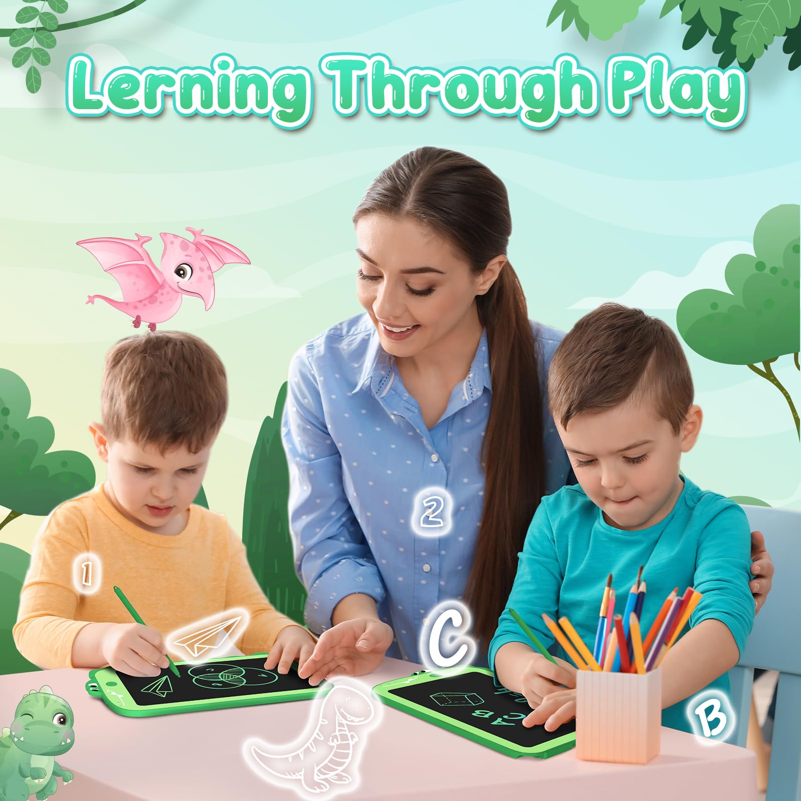 CHEERFUN 8.5" LCD Writing Tablet for Kids - Dinosaur Toddler Drawing Board, Educational Toys for Boys Girls Ages 3-8