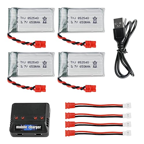 Cheerwing 4-Pack 3.7V 650mAh Batteries with 4-in-1 Charger for Syma X5SW-V3 (2021 New Version)