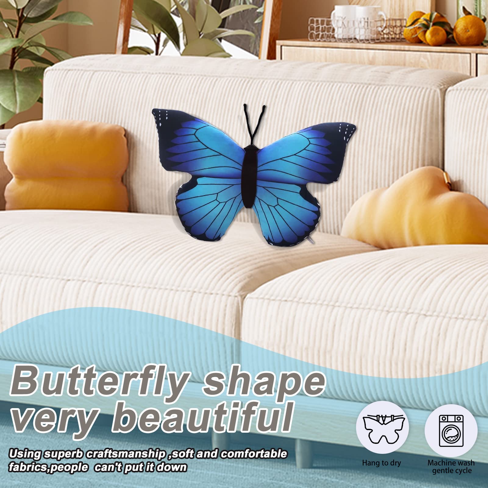CHELEI2019 Blue Butterfly Plush Pillow – 15.7 Inch Soft Stuffed Animal Toy for Kids and Decoration