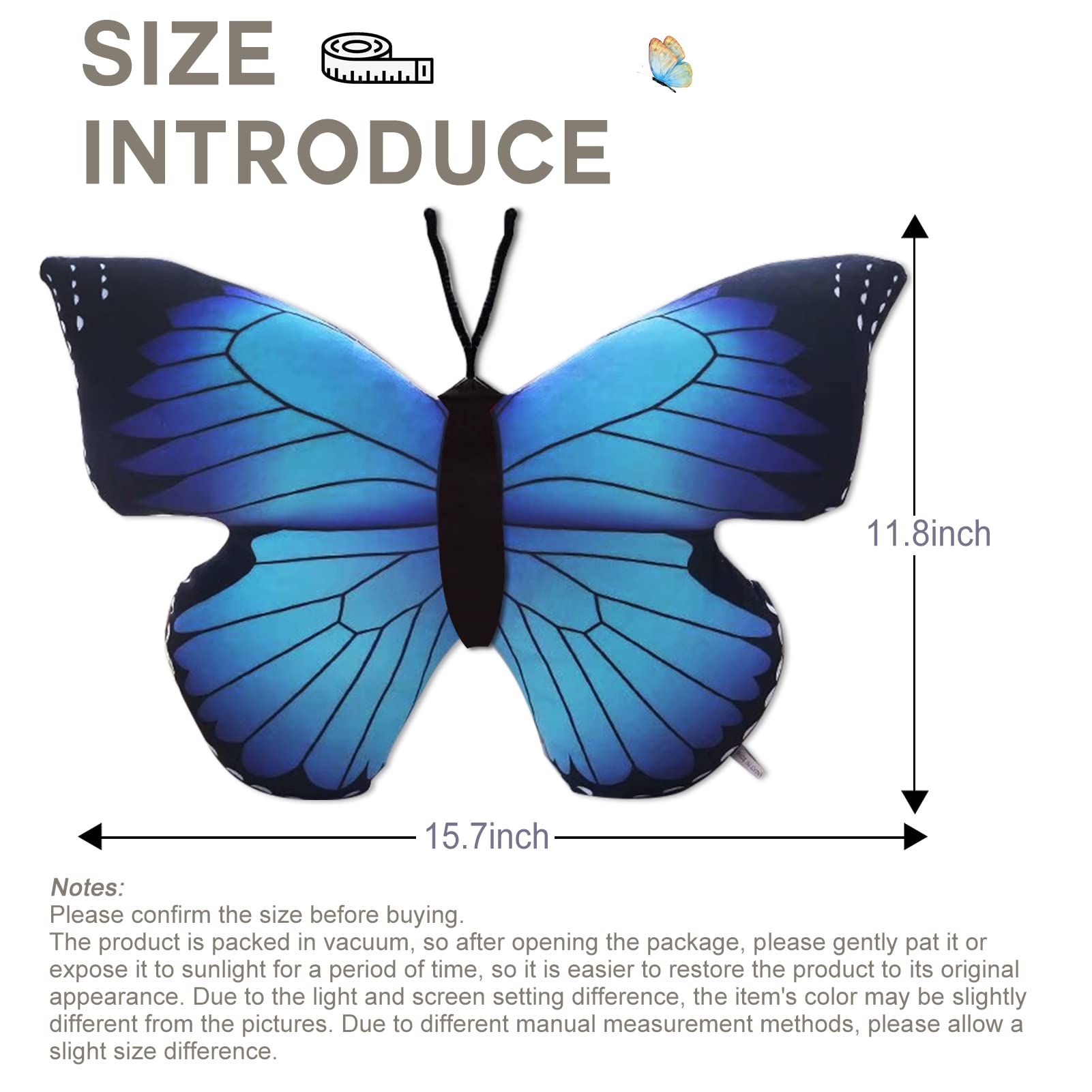 CHELEI2019 Blue Butterfly Plush Pillow – 15.7 Inch Soft Stuffed Animal Toy for Kids and Decoration