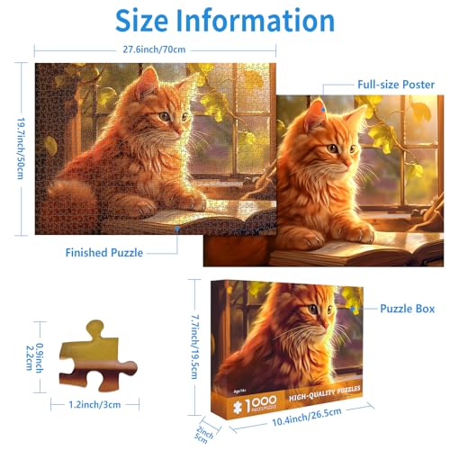 CHengQiSM 1000 Piece Cat Puzzle for Adults – Reading Cat Jigsaw, Cozy Retreat, 27.5x19.7 Inches