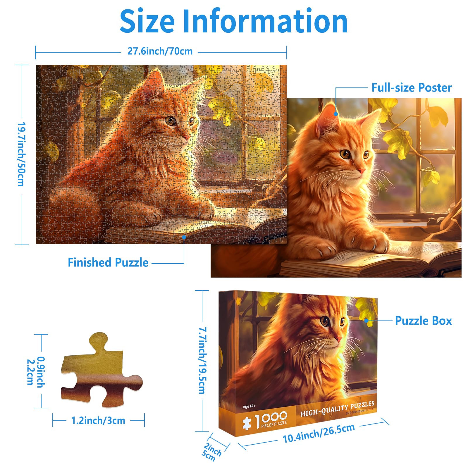 CHengQiSM 1000 Piece Cat Puzzle for Adults – Reading Cat Jigsaw, Cozy Retreat, 27.5x19.7 Inches